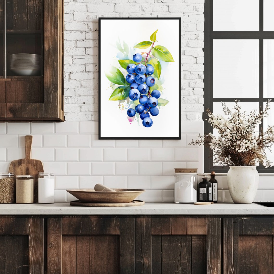 Blueberries Watercolor Art Print, Kitchen Fruit Decor - Image 2