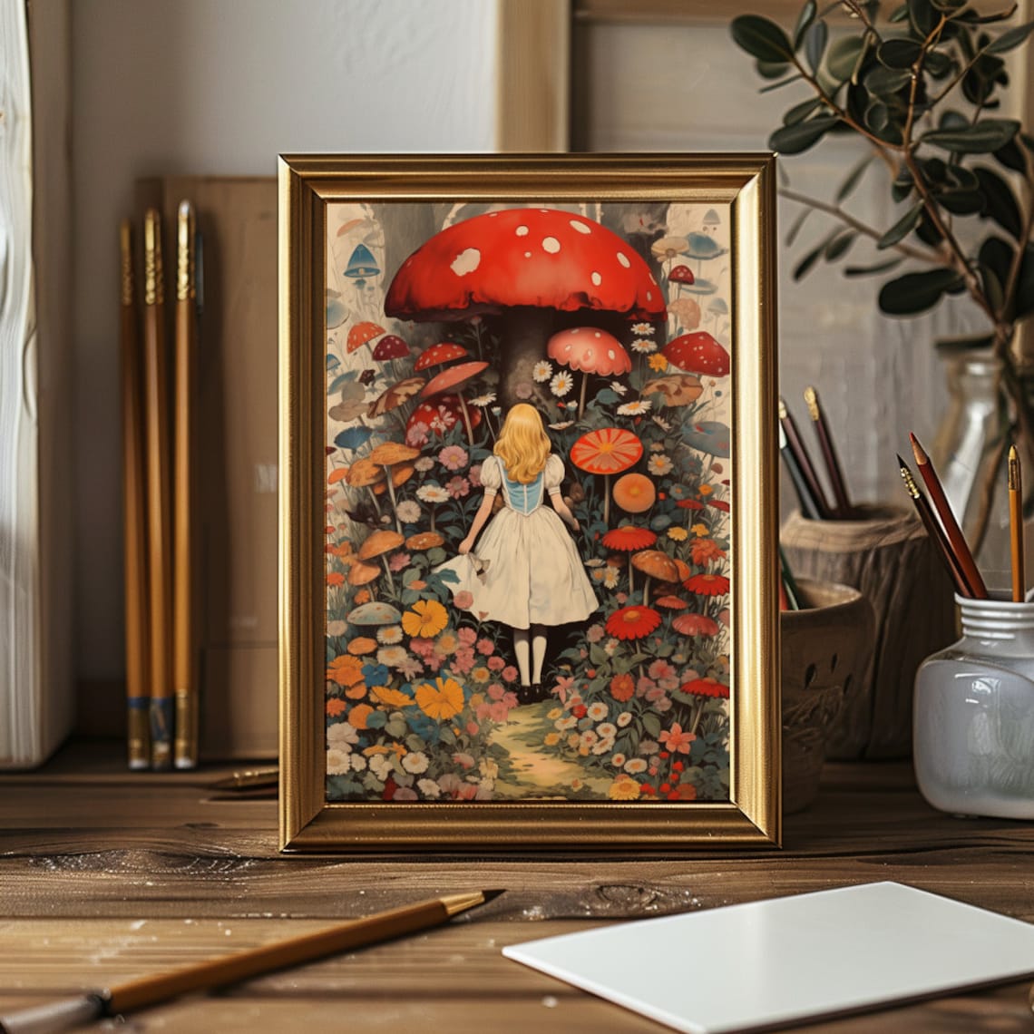 Vintage Alice Mushroom Wonderland, Retro Art Print - Image 2