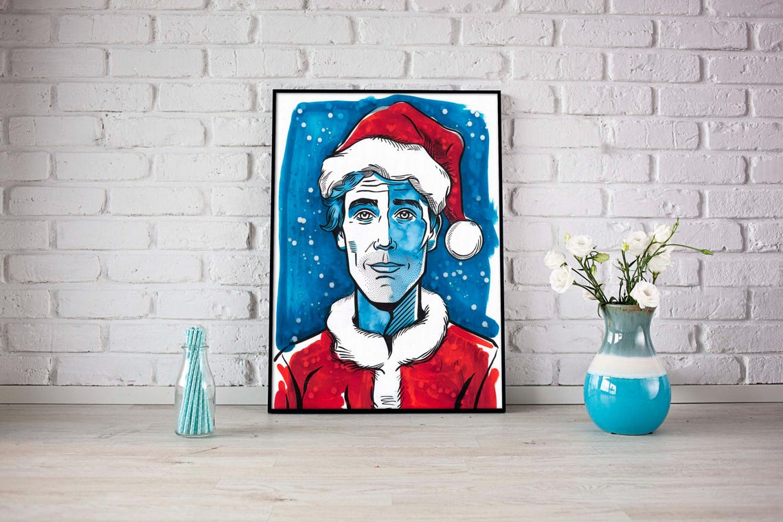 Man In Santa Hat Roy Lichtenstein Style Pop Art Sketch Poster - Image 2