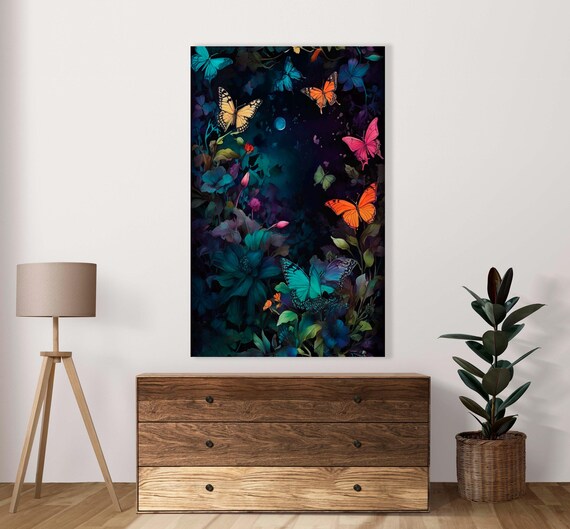 Magic Garden At Night Poster Set Of 1 Jpg Image Fantasy Wall Art Decor Commercial Use Magical Butterflies Image Art
