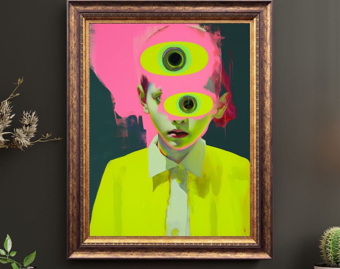 Third Eye Neon Surreal Portrait Psychedelic Green Pink Art Print