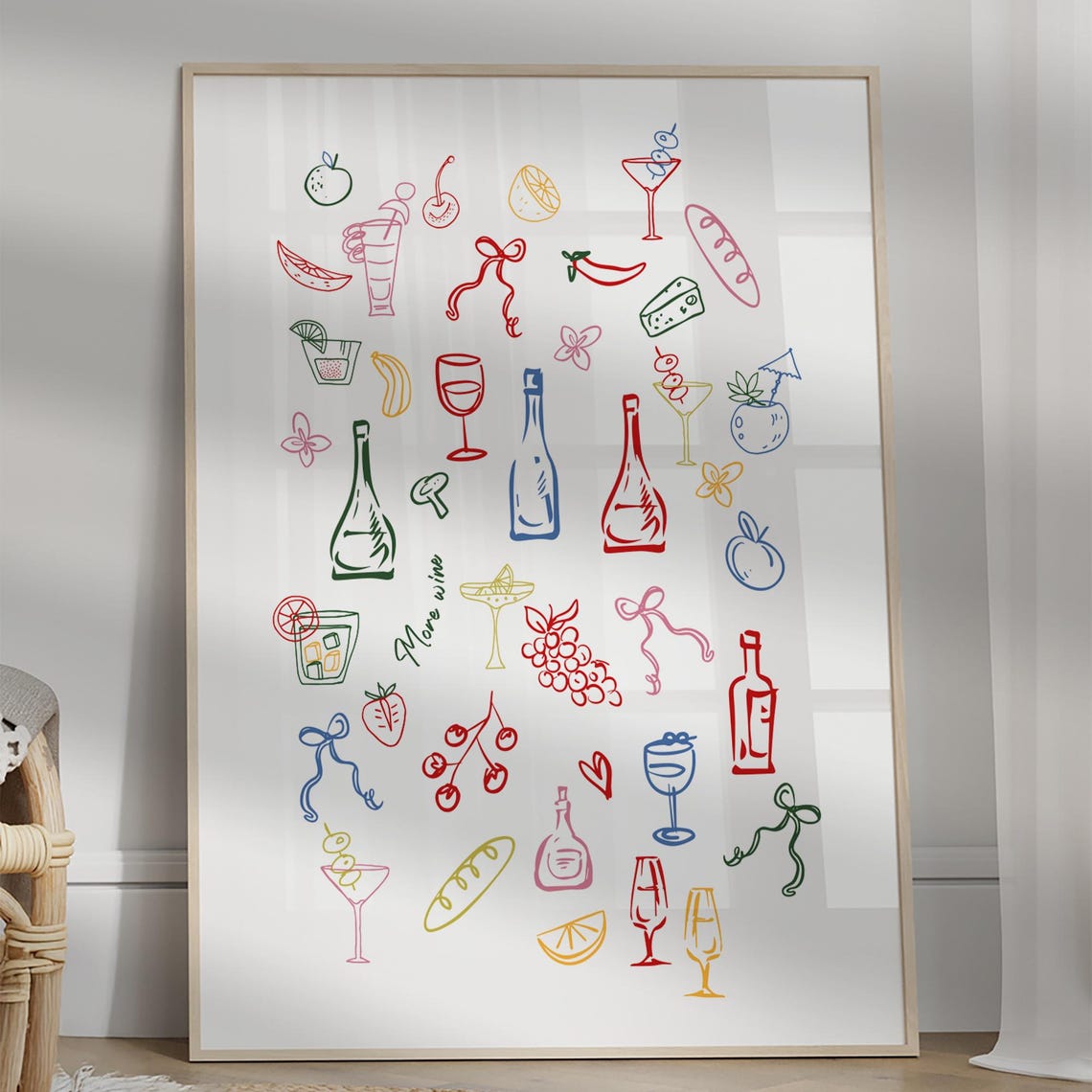 Colorful Wine Cocktail And Fruit Doodle Illustration Wall Poster