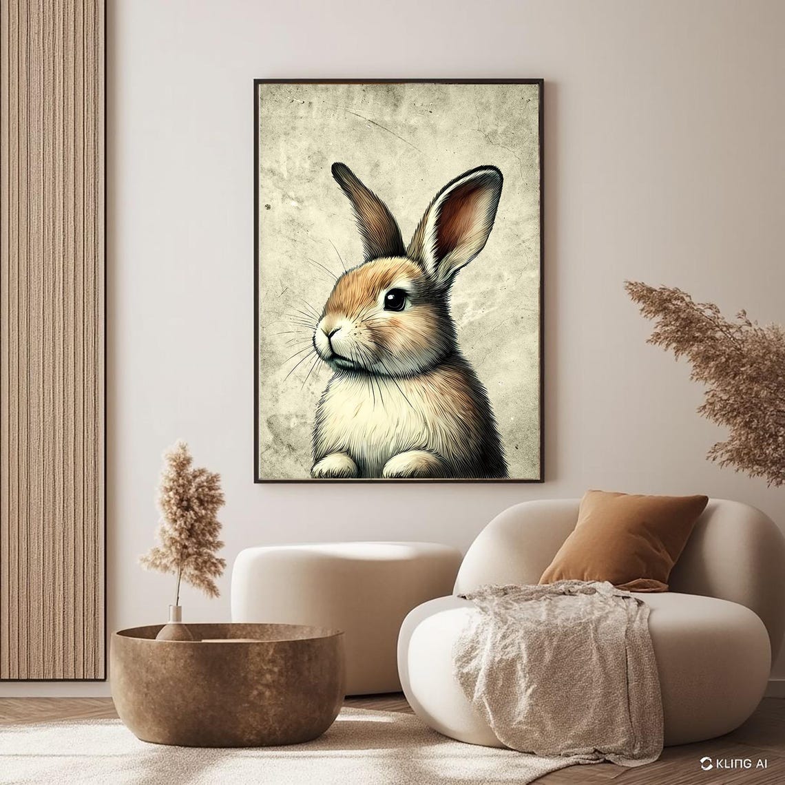 Vintage Brown Bunny Portrait Oil Paint Effect Rustic Home Poster