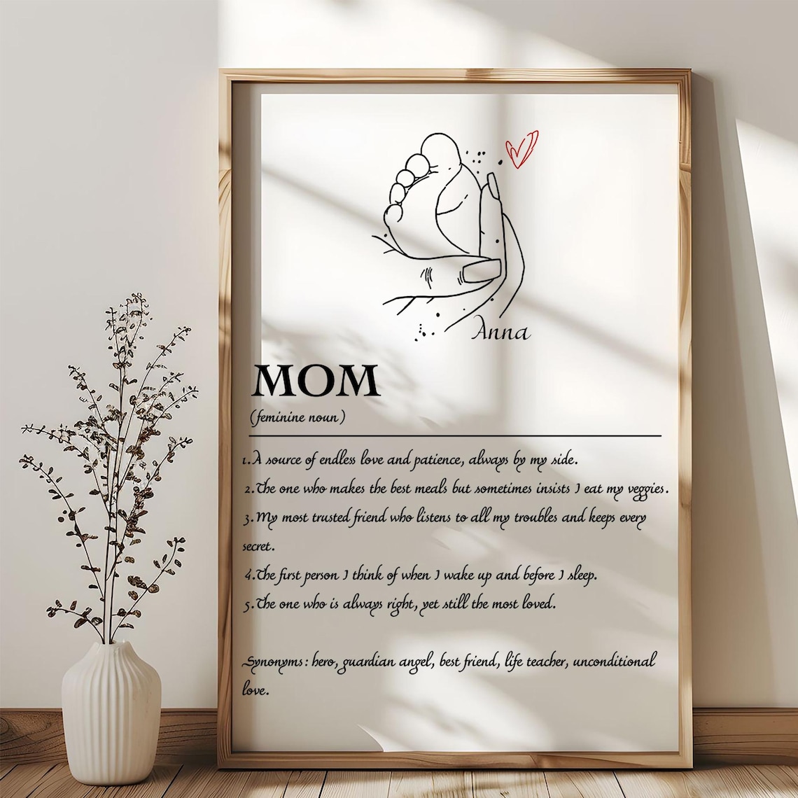 Mom Definition Meaning Print with Baby Footprints Personalized Mother Gift