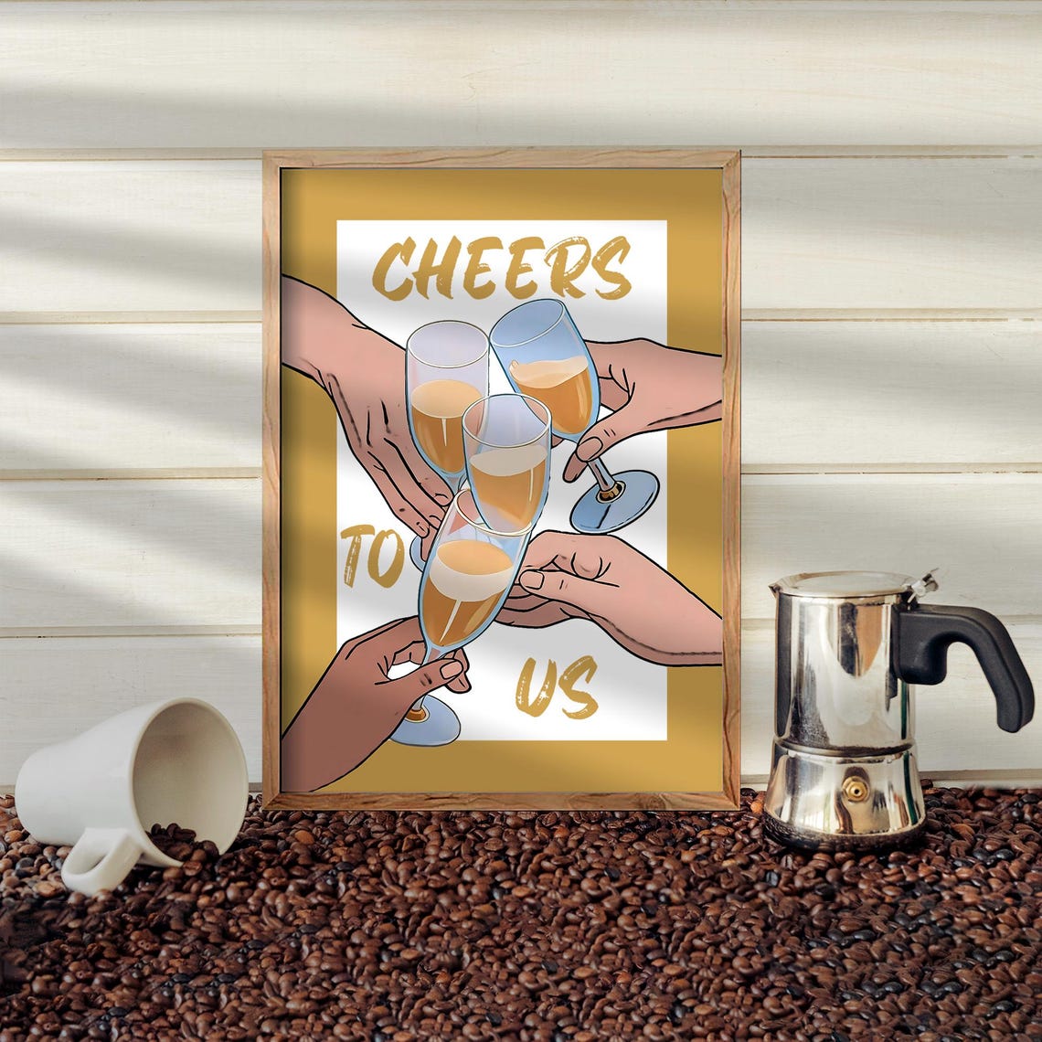 Cheers To Us Champagne Toast Hands Gold Celebration Party Poster