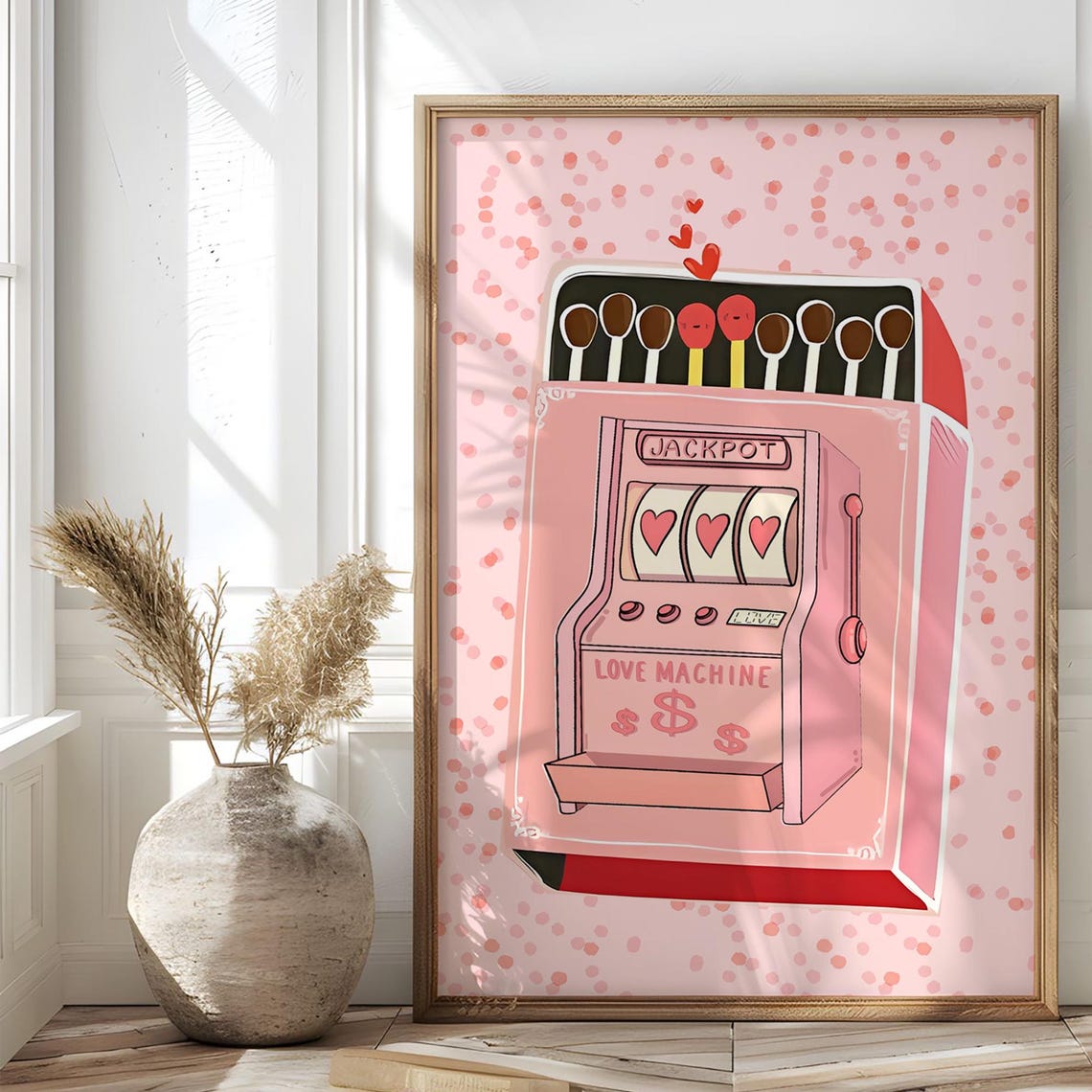Pink Love Machine Jackpot Slot Matchbox Valentines Day Wall Art