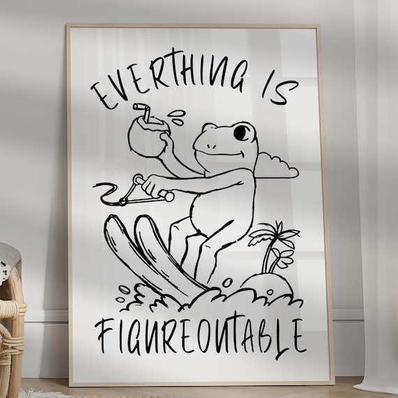 Funny Frog Waterskiing Motivation Poster with Coconut Drink Art