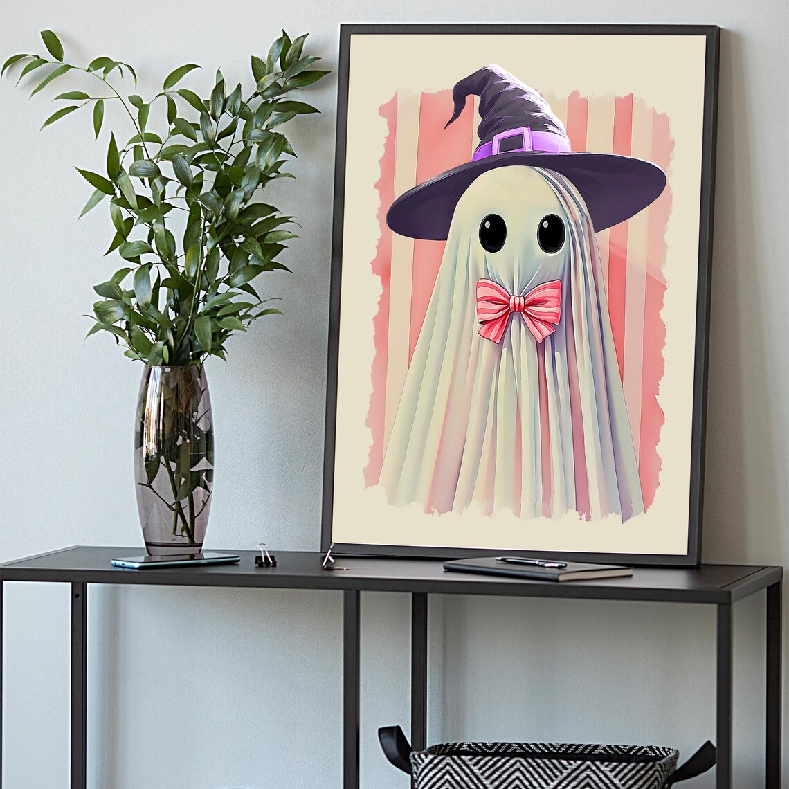 Coquette Preppy Wall Art Girly Halloween Print Pink Decor Trendy Spooky Poster Cute With Bow