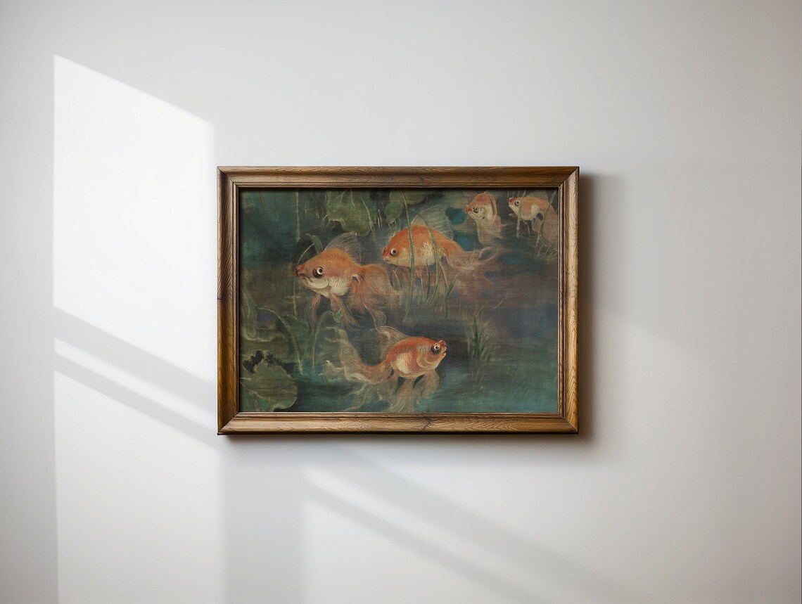 Vintage Goldfish Oil Painting, Cottage Core Decor - Image 2