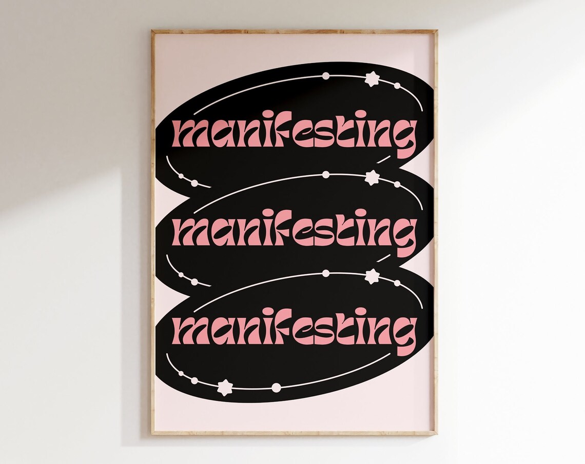 Manifesting Retro Pink Law of Attraction Spiritual Quote Art Poster