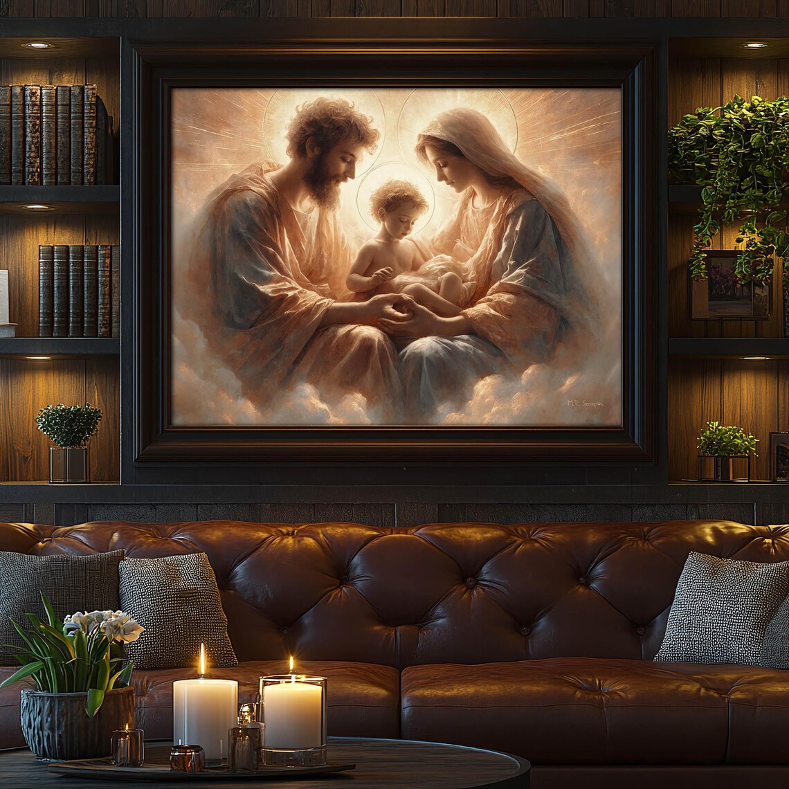 Holy Family Jesus Mary Joseph With Infant In Golden Heavenly Light Poster - Image 3