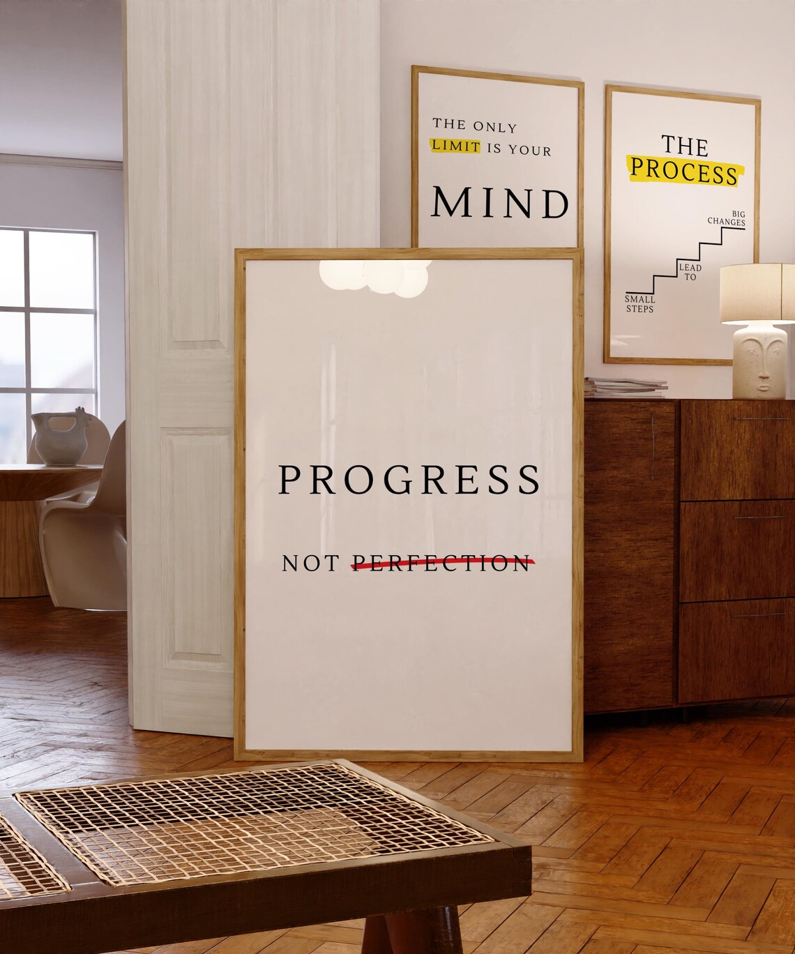 Progress Minimalist Motivational Quote, Office Decor