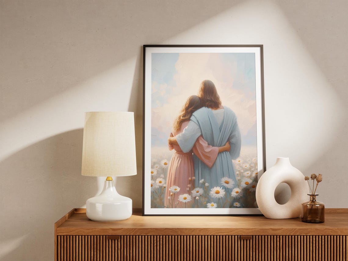 Ever Together Jesus With Woman Print Jesus Hugging Girl Jesus And Woman Wall Art Jesus With Girl Painting Modern Christian Art Lds Art - Image 4