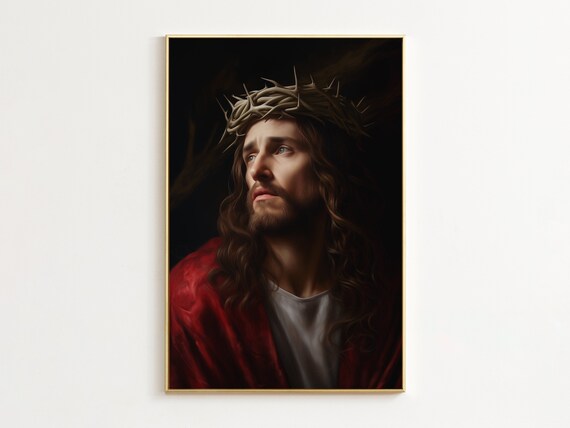 Jesus Crown of Thorns Dramatic Dark Sacred Portrait Art Poster