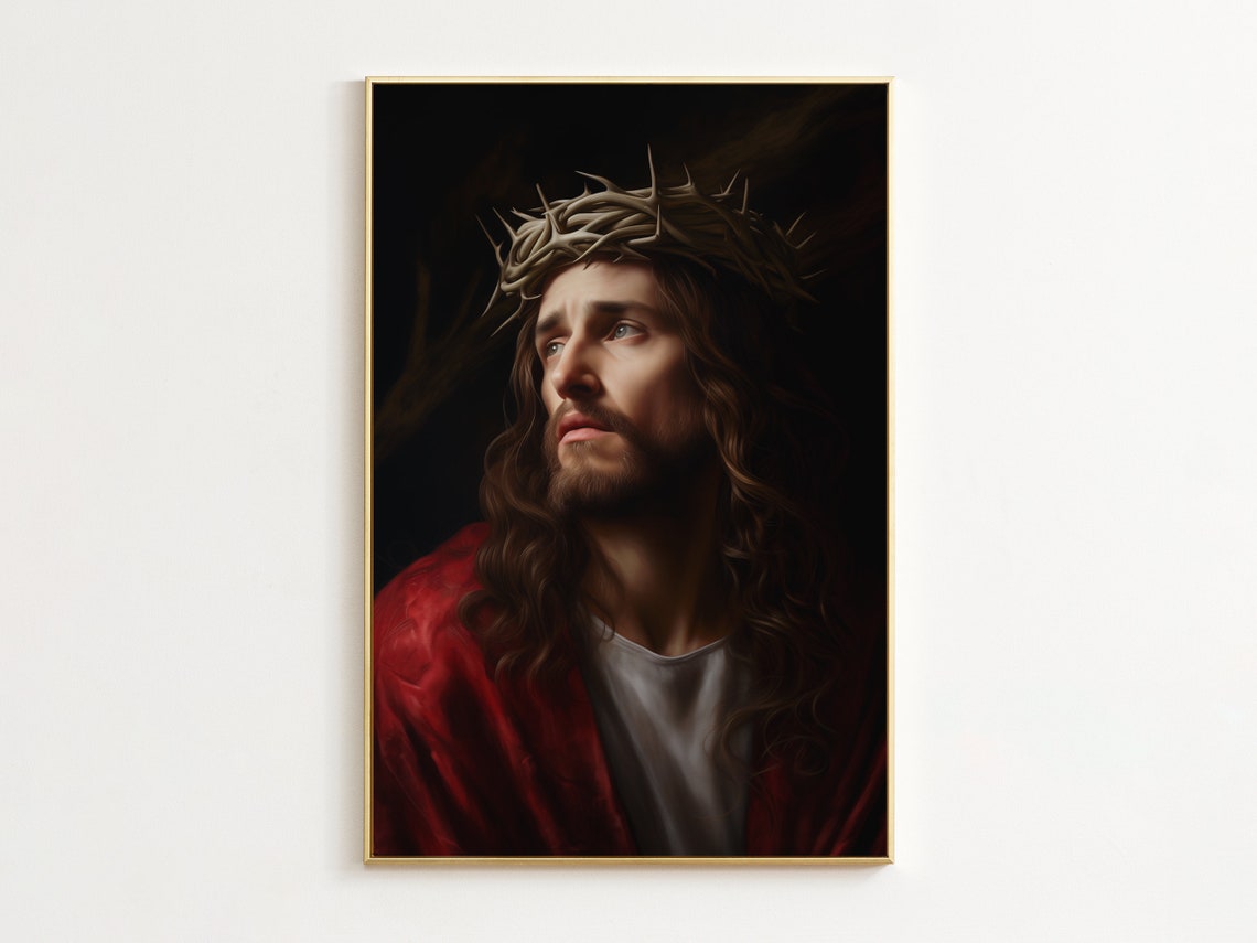 Jesus Wearing The Crown Of Thorns Painting Christian Wall Art Crucifixion Of Jesus Christian Gift Bible Art Jesus