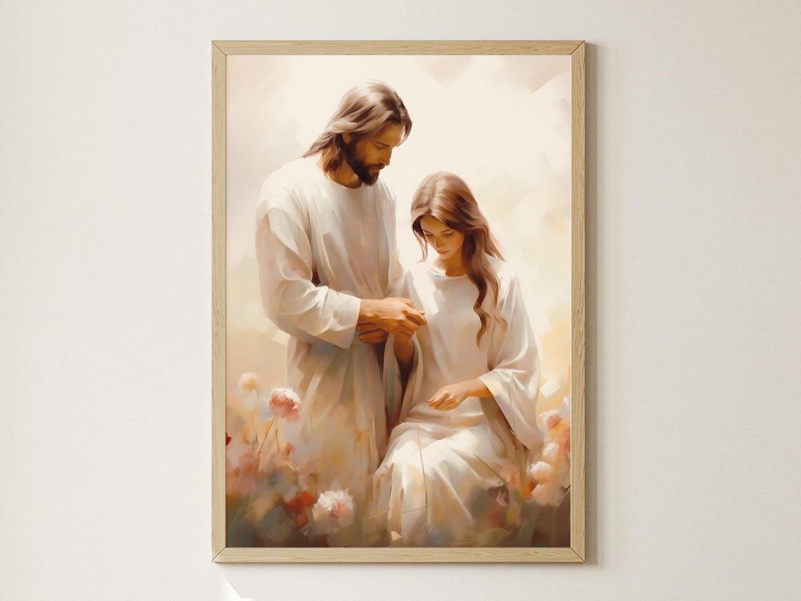 Healing Presence Jesus And Woman Art Jesus With Girl Artwork Teen Baptism Gift Modern Christian Art Bible Verse Wall Art Lds Painting