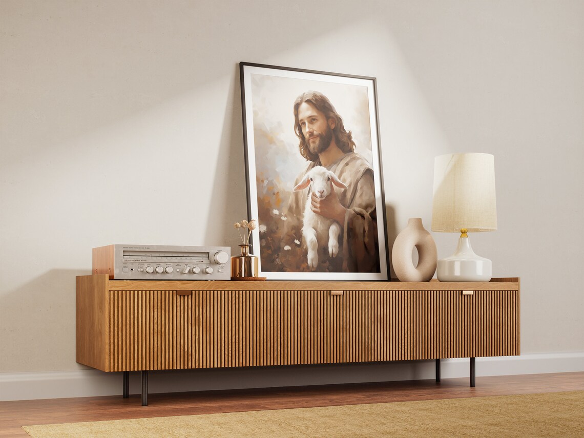 Jesus and Lamb Christian Religious Art Print - Image 3
