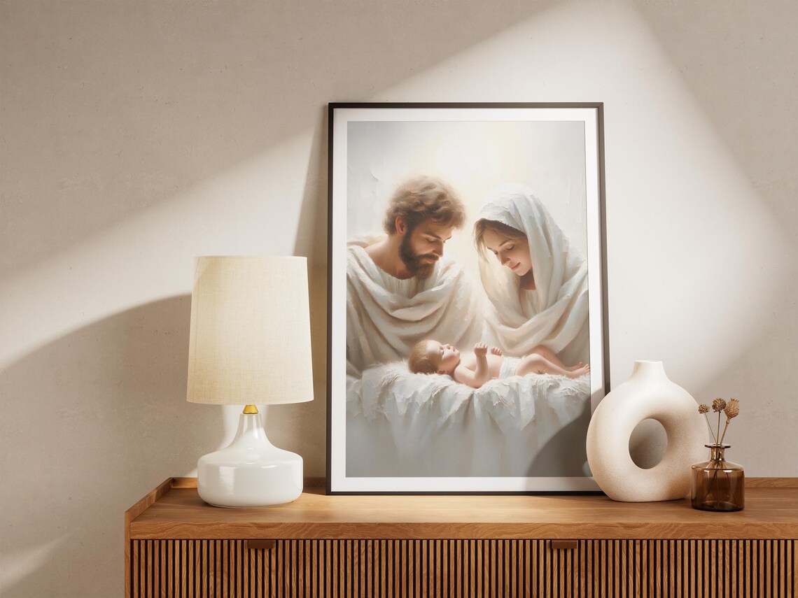 Nativity Scene Joseph Mary Baby Jesus Watercolor Christmas Art Poster - Image 4