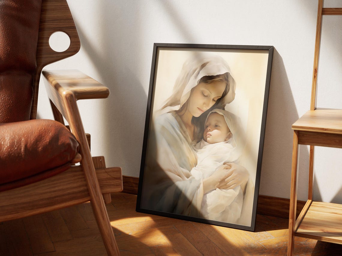 Mary And Baby Jesus Print Mary Mother Of God Bible Art Christian Wall Art Mary Watercolor Art Madonna And Child Catholic Art - Image 2