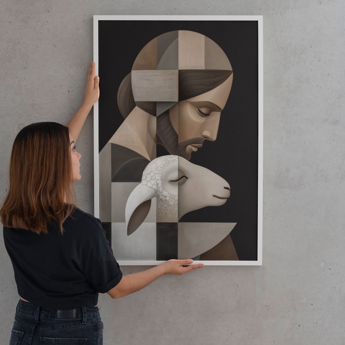 Jesus Christ Good Shepherd Abstract Cubist Lamb Faith Art Poster - Image 2