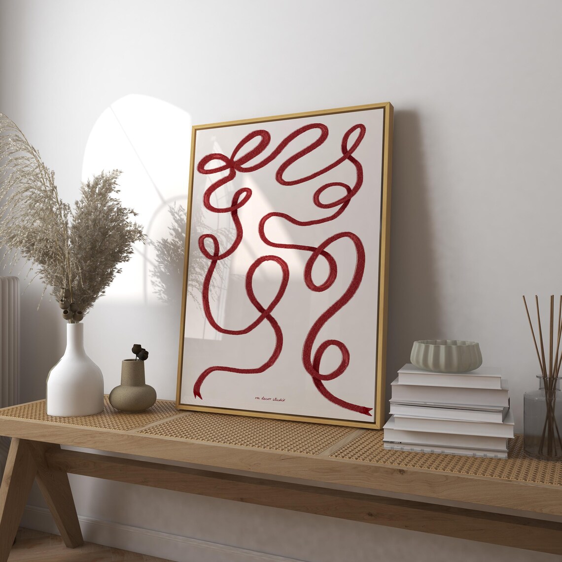 Burgundy Bow Art Print, Retro Heart Illustration