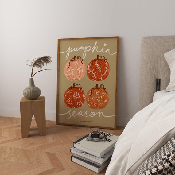 Pumpkin Season Print Poster Halloween Horror Pumpkins Decorations Vintage Trendy Retro Mid Century Modern Kitchen Wall Art