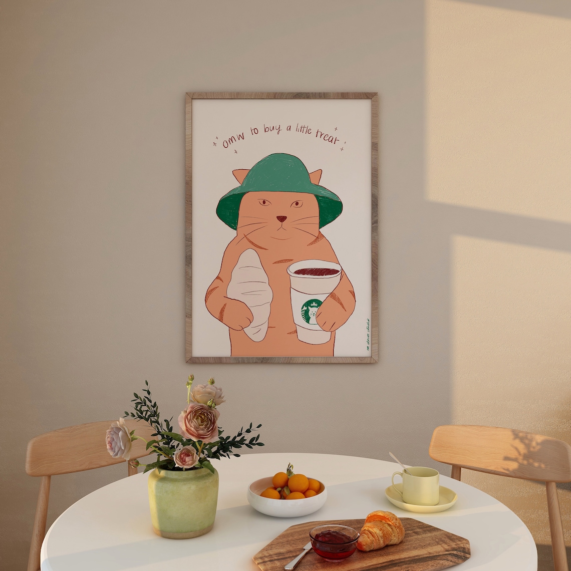 Lil Cat Treat Vintage Retro Cat Illustration Art Print