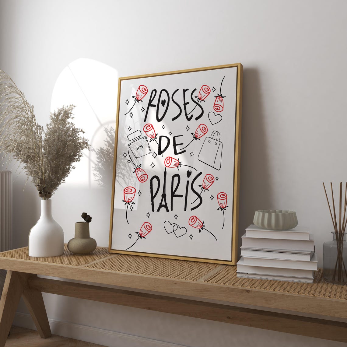 Roses de Paris Hand Drawn Parisian Roses Hearts Illustration Poster