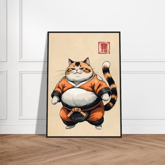 Japanese Martial Arts Cat Art Print Fierce Calico In Karate Gi Traditional Asianinspired Illustration Whimsical Zen Wall Decor