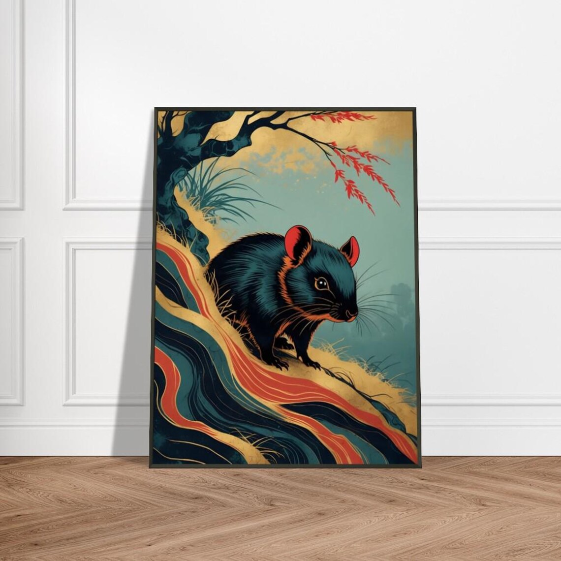 Pika on Vibrant Mountain Slope Japanese Inspired Wildlife Poster