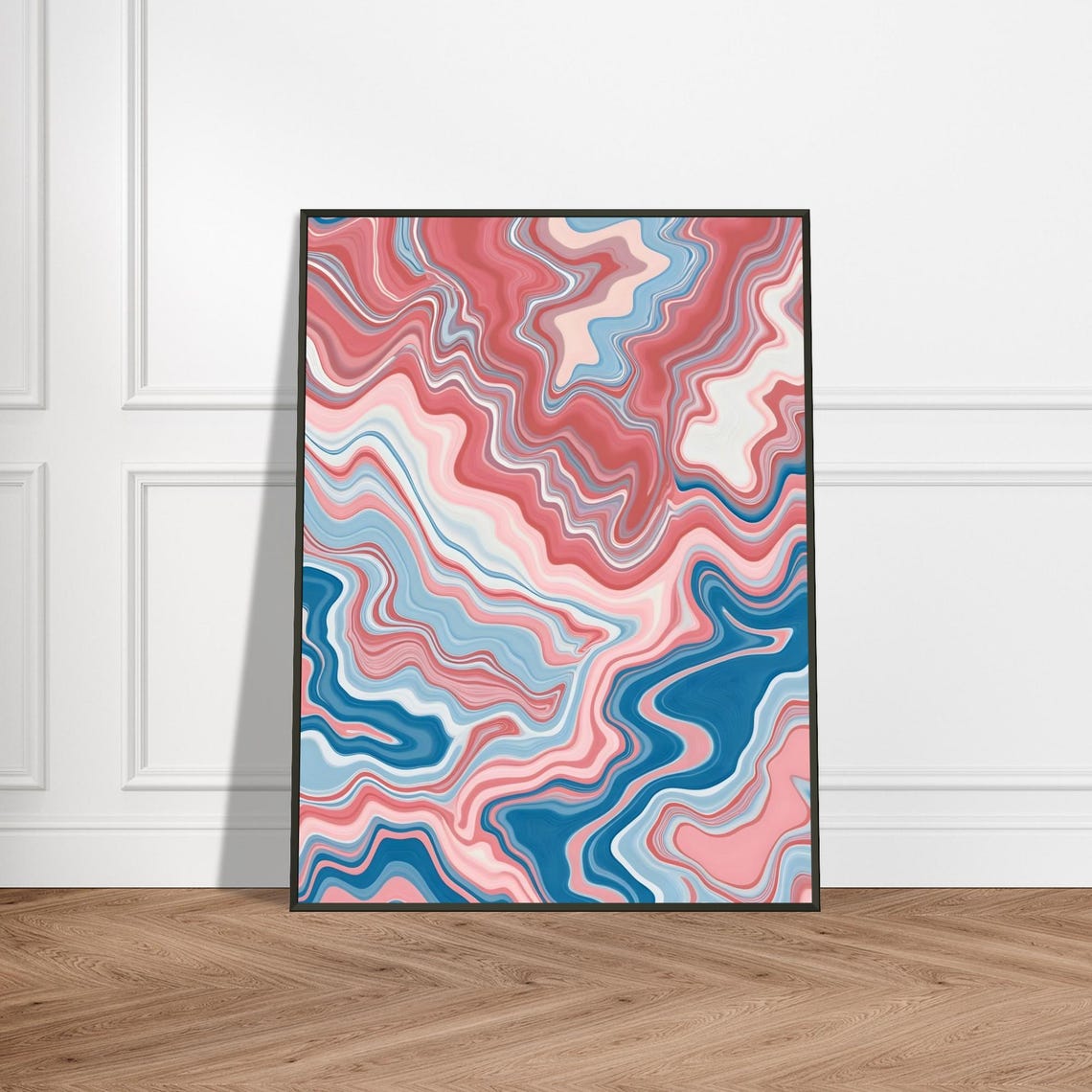 Pink and Blue Marbled Liquid Swirl Modern Abstract Art Poster