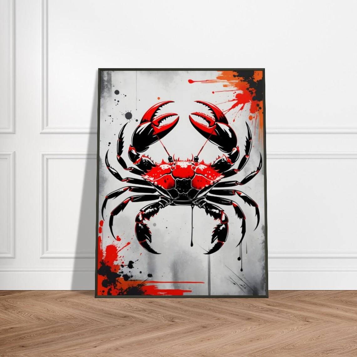 Bold Red Crab Ink Splash Street Art Urban Style Animal Poster