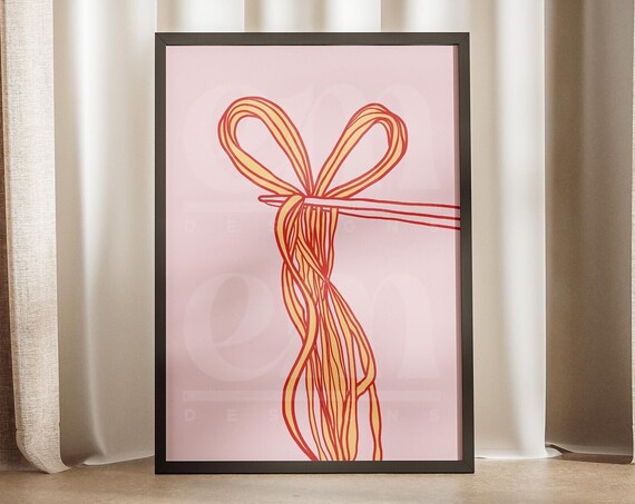 Noodles Coquette Core Print Girl Dinner Poster Asian Kitchen Food Wall Art Heart Pink Red Preppy Noods Chopsticks Hand Drawn Trendy Arts