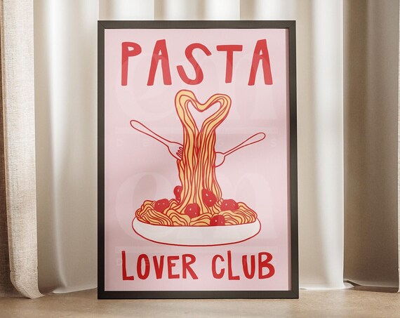 Pasta Lover Club Spaghetti Heart Funny Retro Italian Food Poster