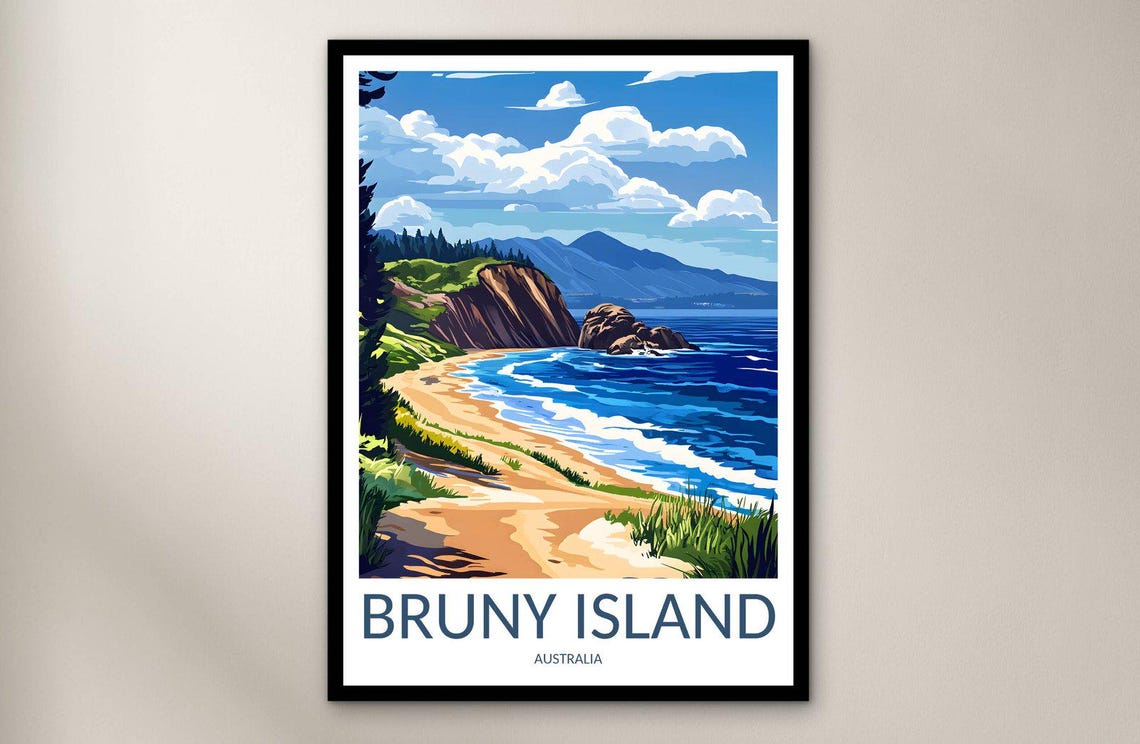 Bruny Island Australia Beach Cliffs Ocean Vintage Travel Poster