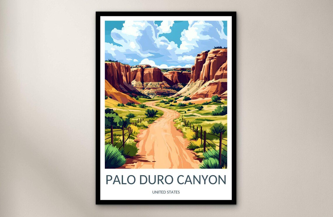 Palo Duro Canyon Red Cliffs Desert Road Scenic Travel Poster Art