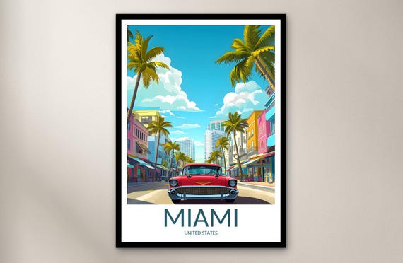 Miami Travel Poster Wall Art Print United States Home Decor Gift North America Illustration