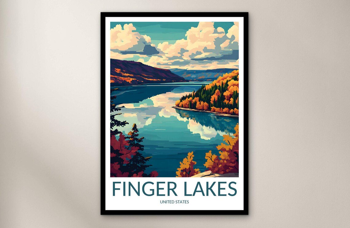 Finger Lakes United States Autumn Foliage Lake Vintage Travel Poster