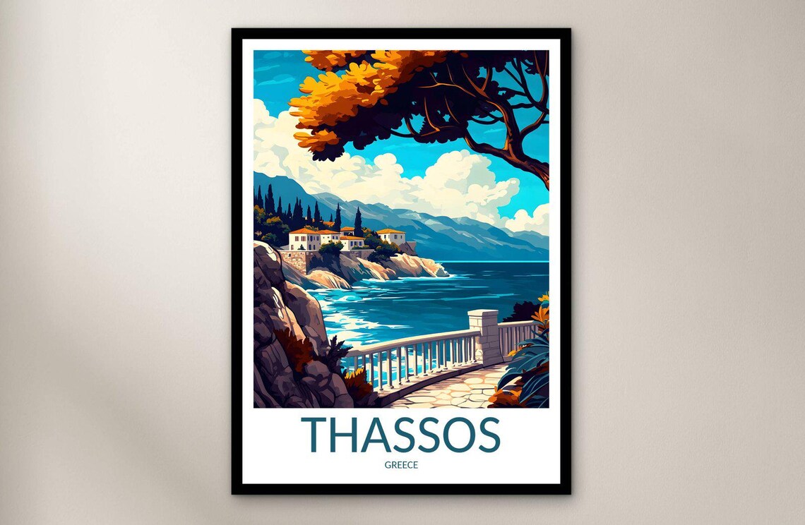 Thassos Greece Aegean Island Coast Sea View Vintage Travel Poster