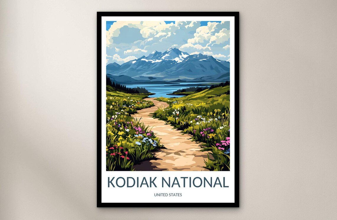 Kodiak National Wildlife Refuge Travel Poster Wall Art Print United States Poster Home Decor Gift North America Illustration Wall Art