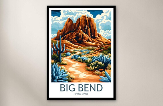 Big Bend United States Desert Trail Cacti Red Rock Southwest Travel Poster