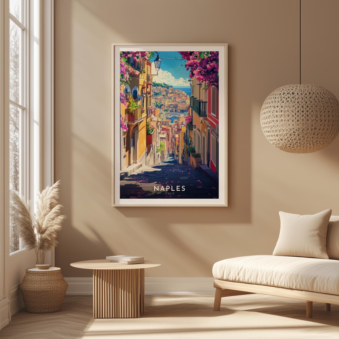 Naples Italy Flowered Street Down to Sparkling Bay Travel Poster - Image 3