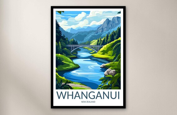 Whanganui New Zealand River Bridge Lush Valley Scenic Poster