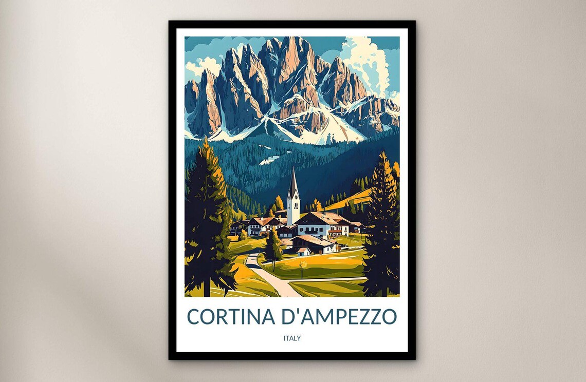 Cortina d'Ampezzo Italy Dolomites Alpine Village Ski Travel Poster