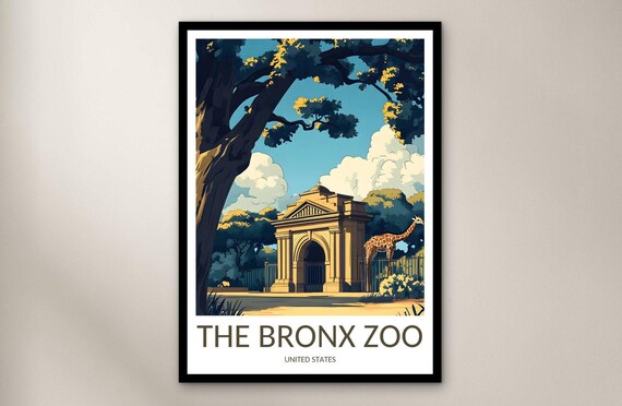 The Bronx Zoo Giraffe Stone Arch Entrance New York City Travel Poster