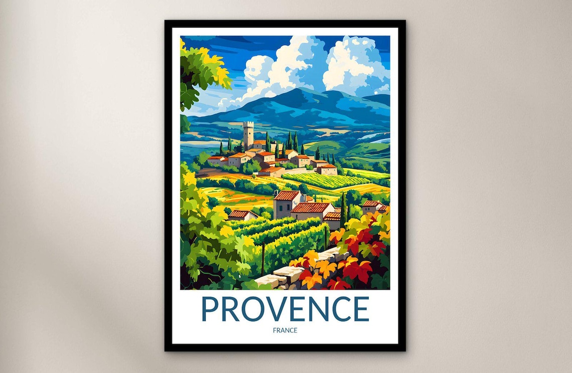 Provence France Vineyards And Hill Village Travel Poster Wall Decor