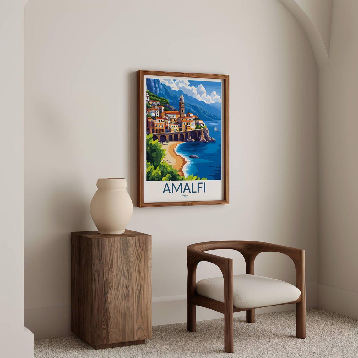 Amalfi Italy Coastal Town Golden Beach Mountains Travel Poster - Image 2
