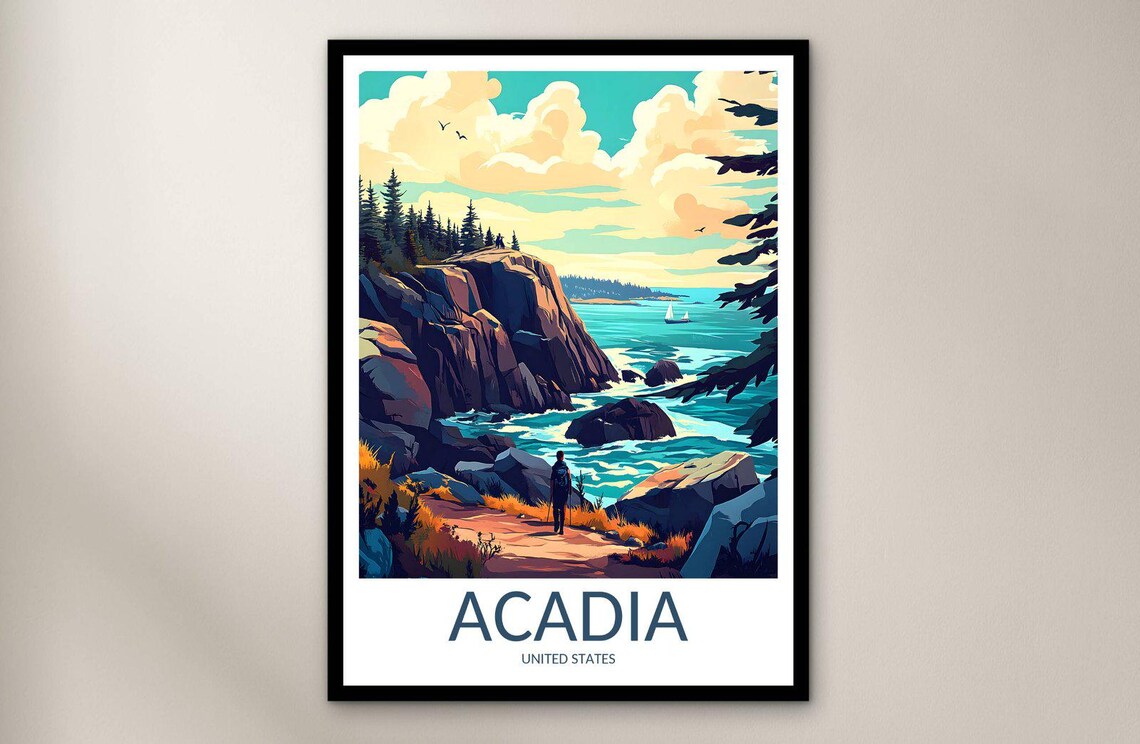 Acadia National Park Maine Rocky Ocean Coastline Travel Poster