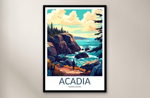 Acadia National Park Maine Rocky Ocean Coastline Travel Poster