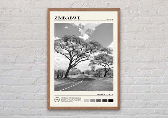 Zimbabwe Black And White Art Print, Africa Wall Decor